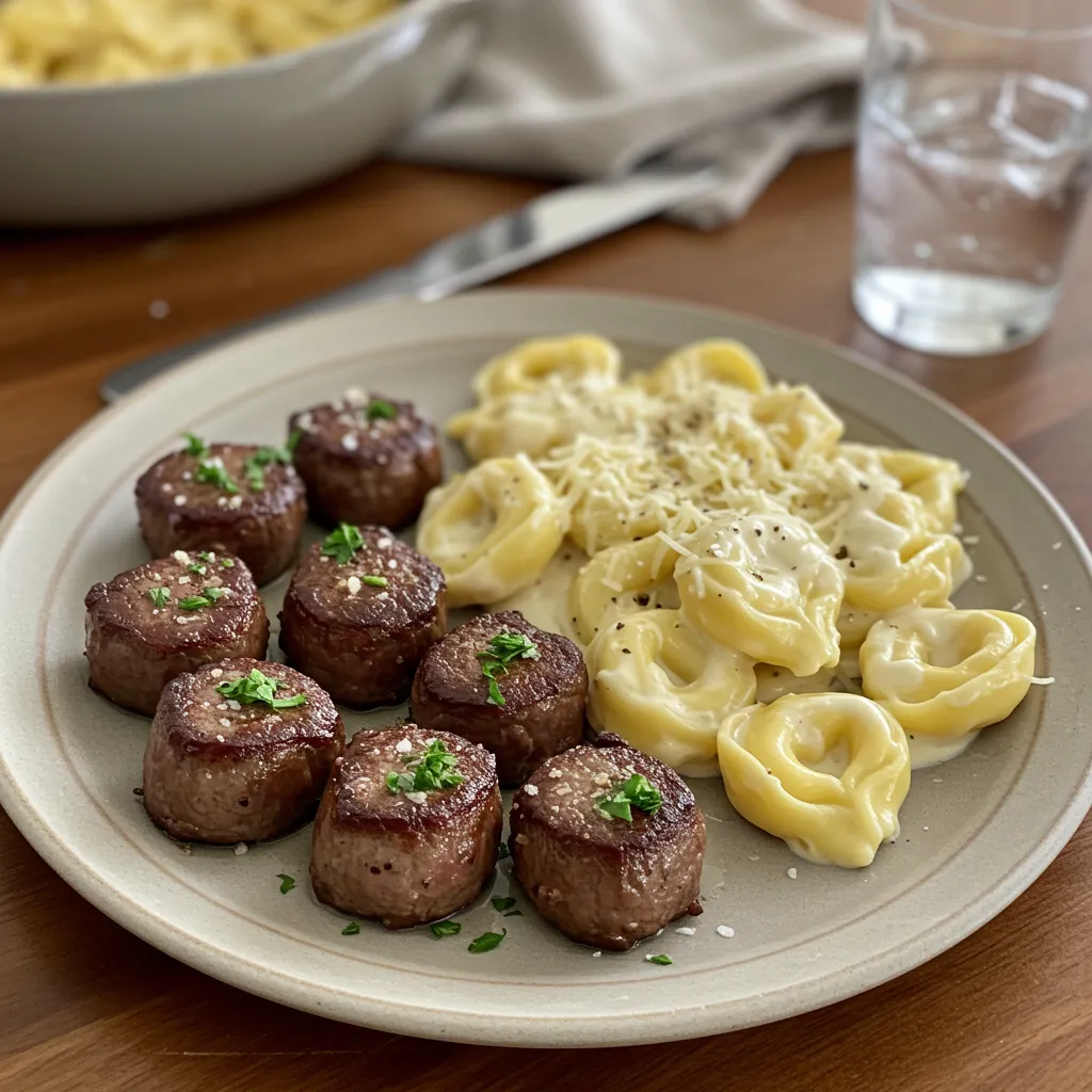 Garlic Butter Steak Bites & Creamy Alfredo Tortellini: Ultimate Steakhouse Dinner Perfection - secondary view